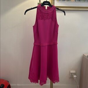 Girls' Fuchsia Lace Trim Halter Dress